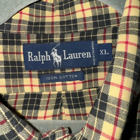 Ralph Lauren Classic Fit long slv button down Ylw Black & Red Plaid shirt Sz XL - Picture 3 of 8